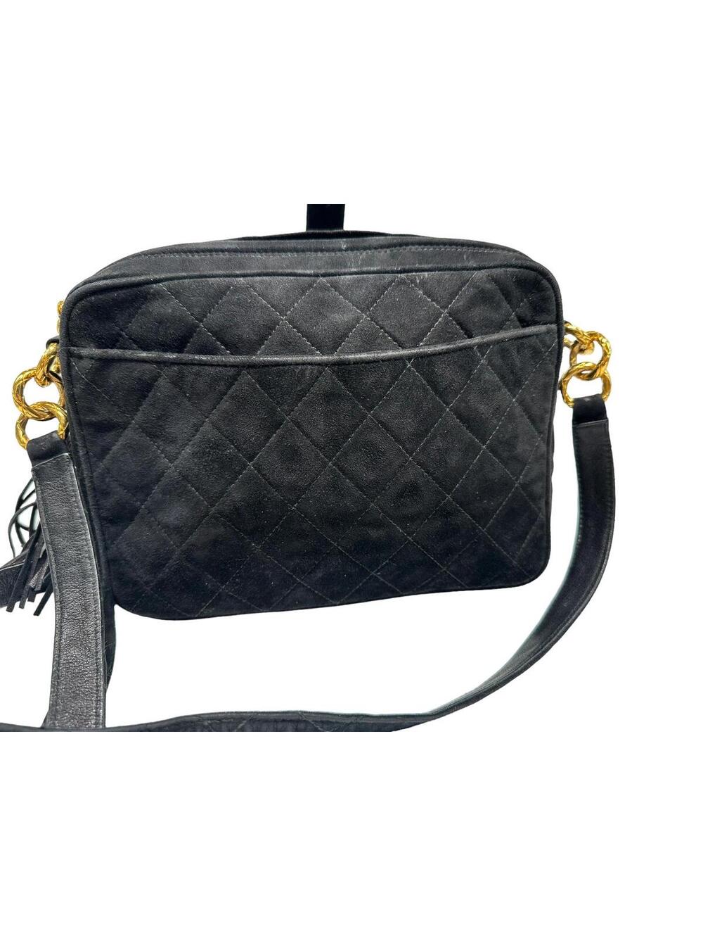 Authentic Chanel Matelassé Fringed Suede Shoulder Bag